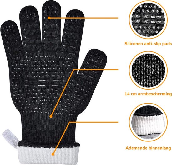 1 Paire Noir, Gants de Barbecue Premium - Taille L/XL, en Tissu , Noir