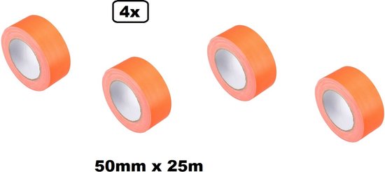4x Markeringstape Duct Cloth Neon Gaffer 50mm x 25m oranje - fluoriderend - vloer muur tape corona plak markering waarschuwing bedrijf