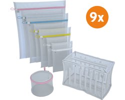 LaundrySpecialist Waszakken voor wasgoed - Set van 9 stuks - in verschillende afmetingen voor het veilig wassen van delicaat wasgoed, klein wasgoed en lingerie