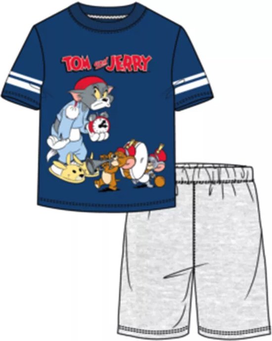 Tom and Jerry shortama, pyjama, blauw/grijs, maat 110/116