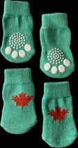 Hondensokken / Kattensokken - Groen met Oranje Blad - Antislip - 4 stuks - Maat M - 3x7.5cm - 1 paar - 4 sokken - Katoen - Sokjes voor honden
