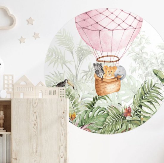 Papier peint cercle 60cm Studio Wallz - Croquis Bébé éléphant et zèbre