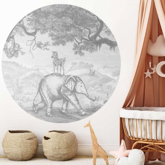 Papier peint cercle 100cm Forêt de conifères brumeuse