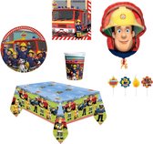 Brandweerman Sam - Feestpakket - Feestartikelen - Kinderfeest - 8 Kinderen - Tafelkleed - Bekers - Servetten - Bordjes - Folie ballon - Taart kaarsjes.