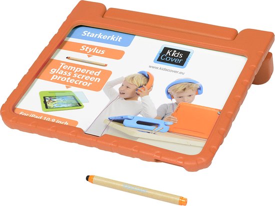 KidsCover iPad 10.9 orange set - y compris stylet et protection d'écran en verre - housse pour enfants - kidsproof