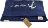 Handdoek blauw maritieme geborduurd met anker - Boot Nautical boat - Met eigen naam of boot naam
