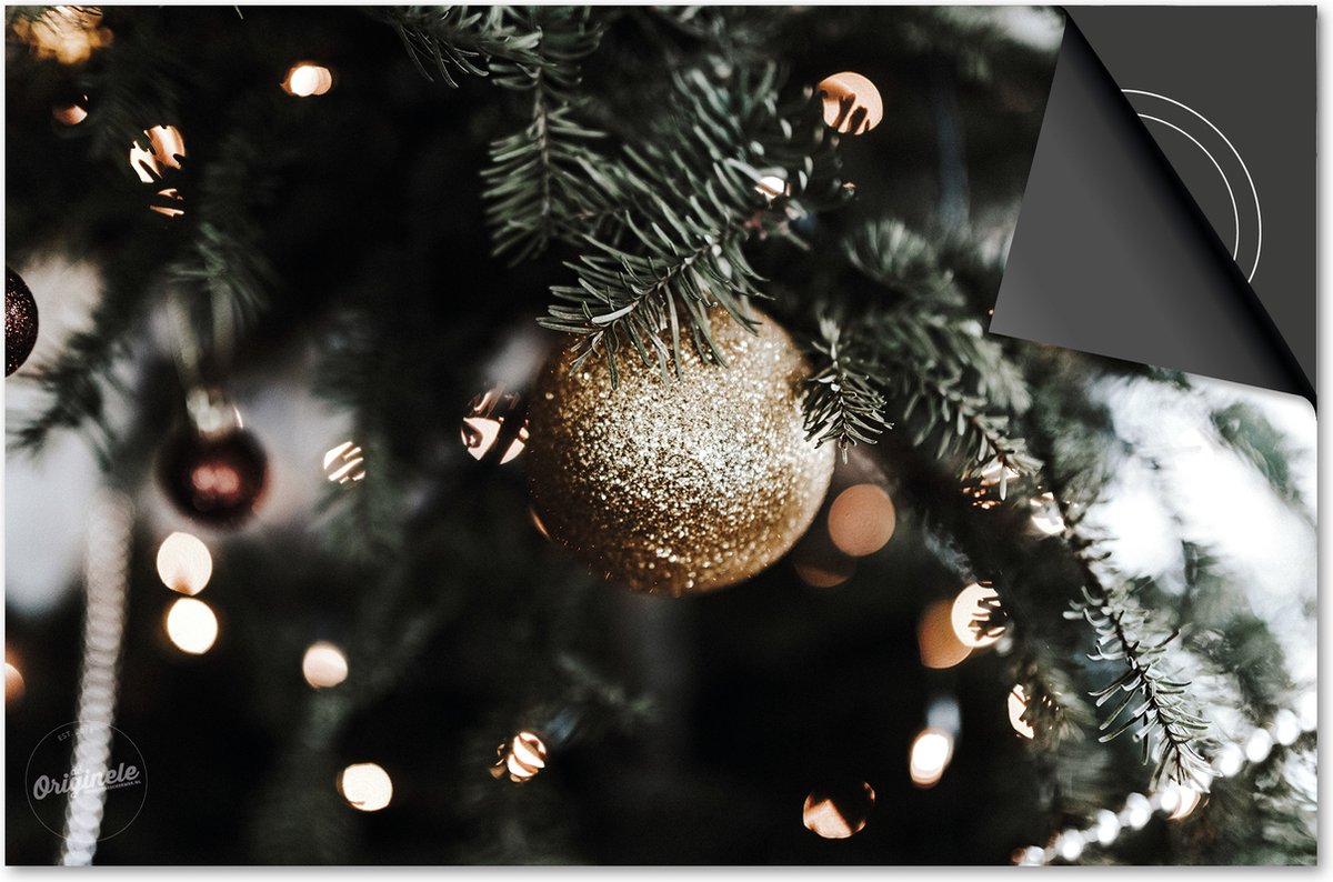 Inductie beschermer 77x51 - afdekplaat inductie mat - Dietrix Kookplaat beschermer - Base - Feestdagen - Glitter goud kerstbal in kerstboom
