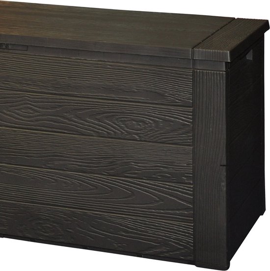 Zomer kussens opbergen kunststof tuinkussen opbergbox met hout structuur - 2 stuks