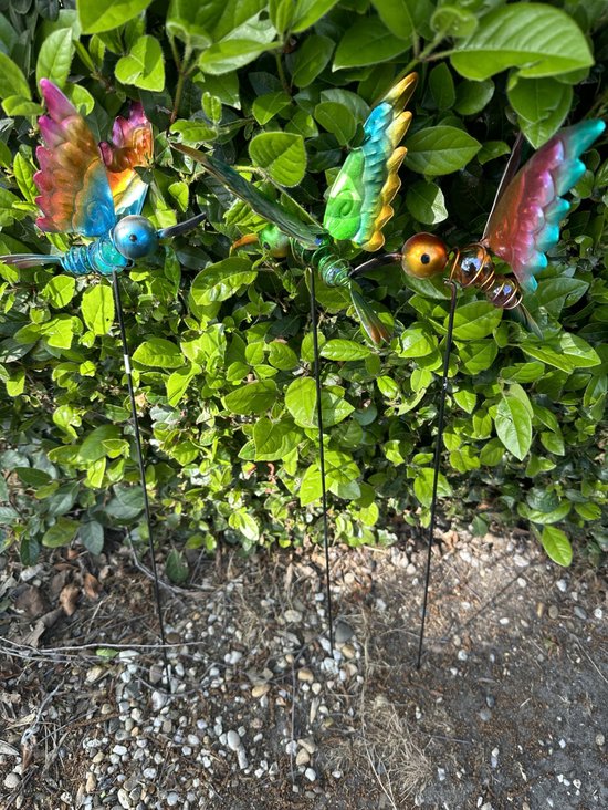 Piquets de jardin en métal oiseaux avec boules de verre - Set de
