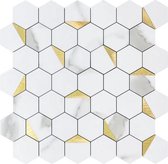 Wandpanelen plaktegels zelfklevende tegels keuken Backsplash badkamer - 30x30cm - mozaiek - 4MM dik - aluminium toplaag en composiet - 3M kleeflaag - marmer matte Wit goud - Hexagon