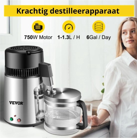 Vevor Destilleerapparaat- Destilleerketel - Water Destilleerder - 4L - Maak  Zelf