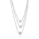 Twice As Nice Halsketting in zilver, 3 venetianen, 3 bollen in verschillende groottes en kristallen zilverkleur 41 cm