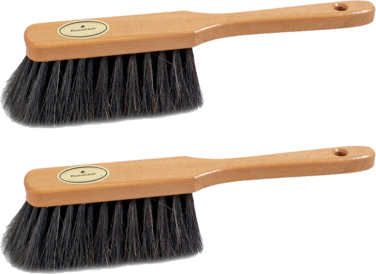 Goedkoopste Sorex gelakte zachte stoffer/handveger - 2x stuks - zwart paardenhaar - zachte veeg borstel