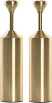 Set van 2x stuks luxe kaarsenhouder/kandelaar goud metaal 5 x 5 x 22 cm - Kandelaars voor dinerkaarsen