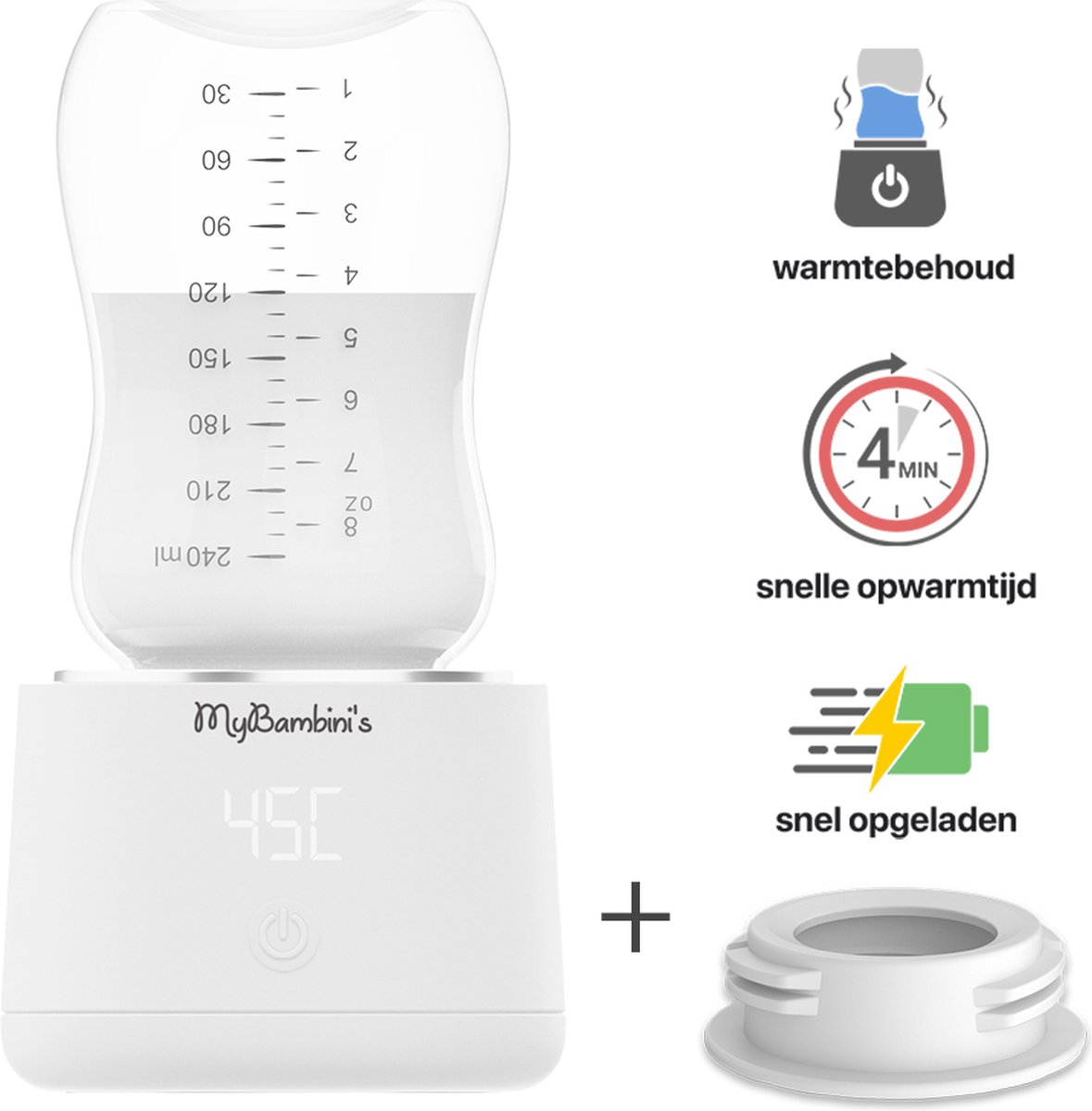 MyBambini's Bottle Warmer Pro™ - Draagbare Baby Flessenwarmer voor Onderweg - Wit - Geschikt voor Smalle Hals Flessen van Dr. Brown's, Difrax, Medela & Nanobebe - MyBambini's
