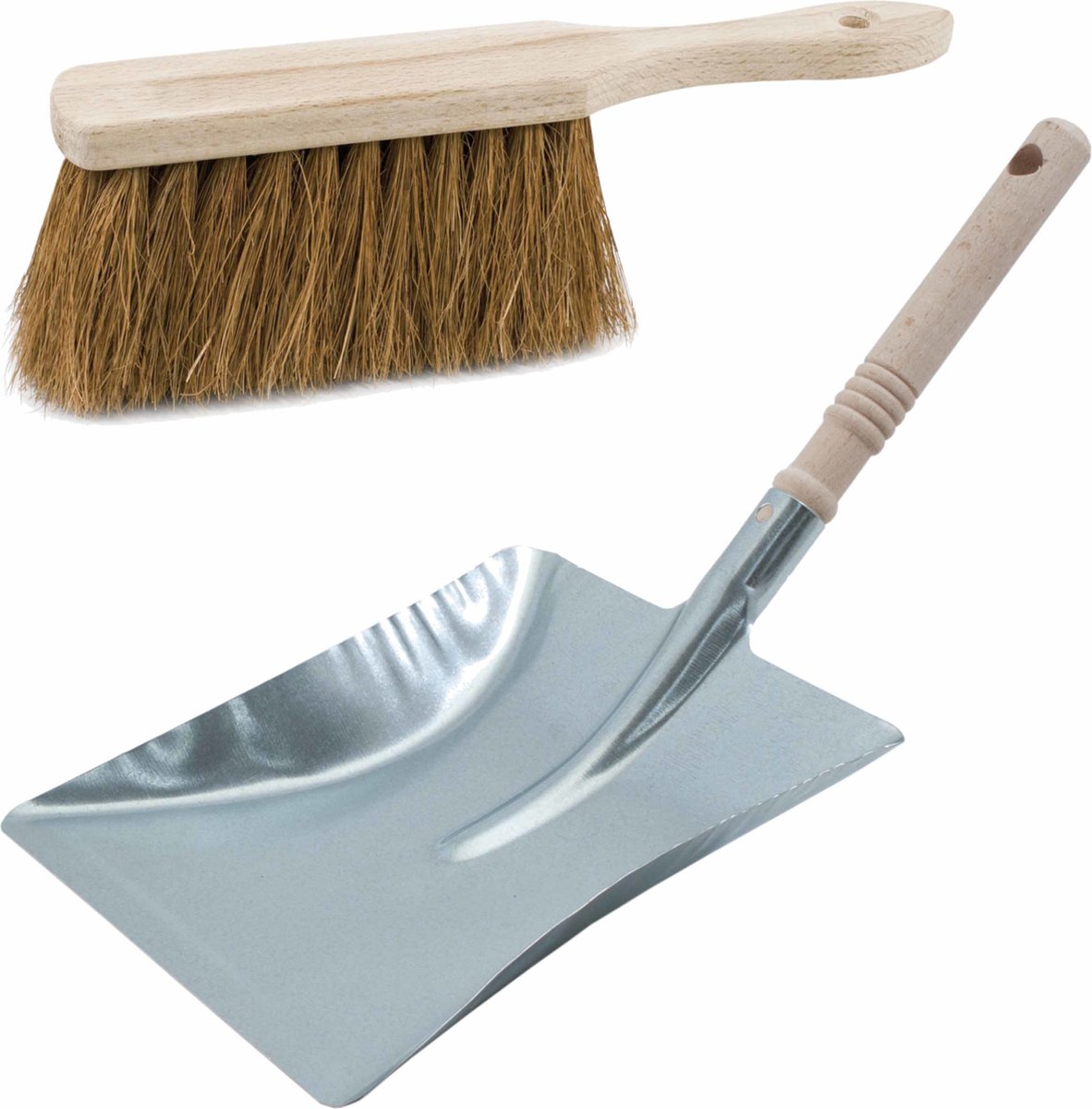 Goedkoopste Stoffer en blik zilver van verzinkt metaal en kokosvezel voor binnen en buiten