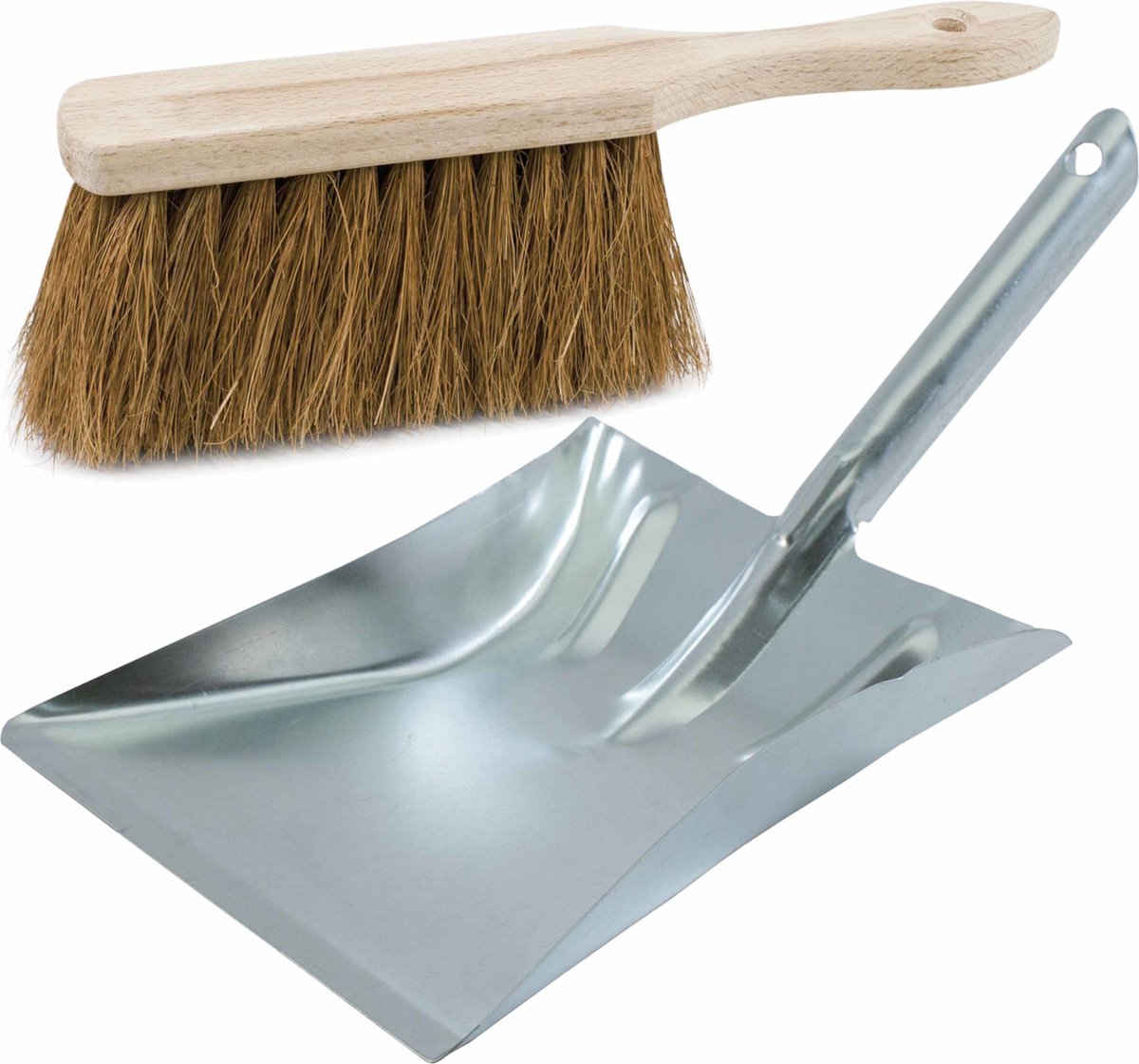 Goedkoopste Stoffer en blik zilver van verzinkt metaal en kokosvezel voor binnen en buiten