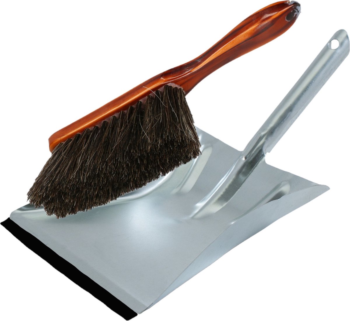 Goedkoopste Stoffer en blik van verzinkt metaal/bruin gelakt hout inclusief lip voor binnen