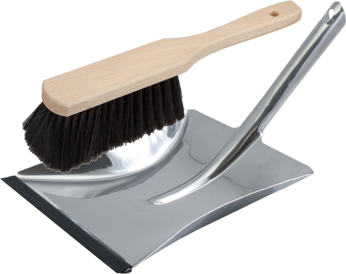 Goedkoopste Stoffer en blik van RVS/hout inclusief lip voor binnen