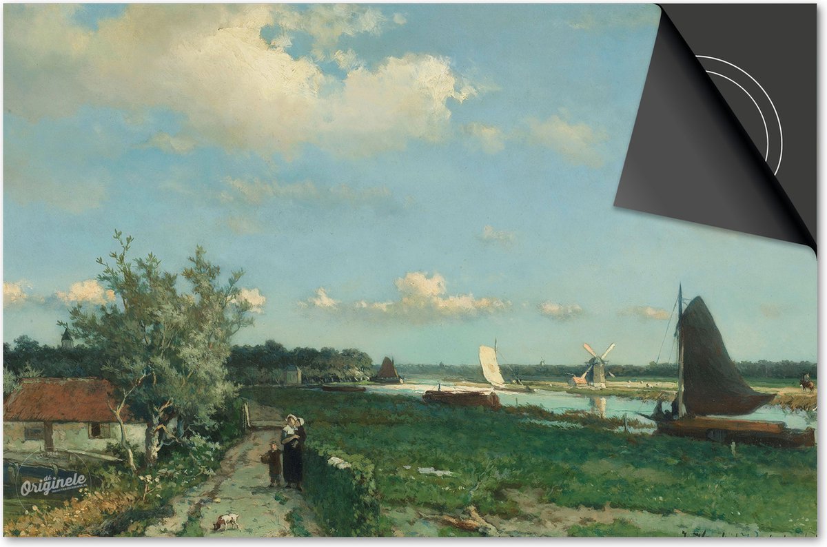 Inductie beschermer 78x52 - afdekplaat inductie mat - Dietrix Kookplaat beschermer - Base - Oude Meesters - Johan Hendrik Weissenbruch De Trekvliet bij Rijswijk - Gezicht bij de Geestbrug
