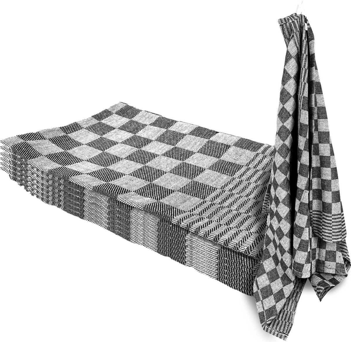 Bol.com Theedoekenset - Glazendoeken - (Set van 6) - Blok Zwart - 65x65 - Geblokt - Blokdoeken - 100% katoen - Horeca Theedoeken... aanbieding