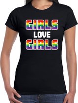 Bellatio Decorations Gay Pride shirt - girls love girls - regenboog - dames - zwart XS