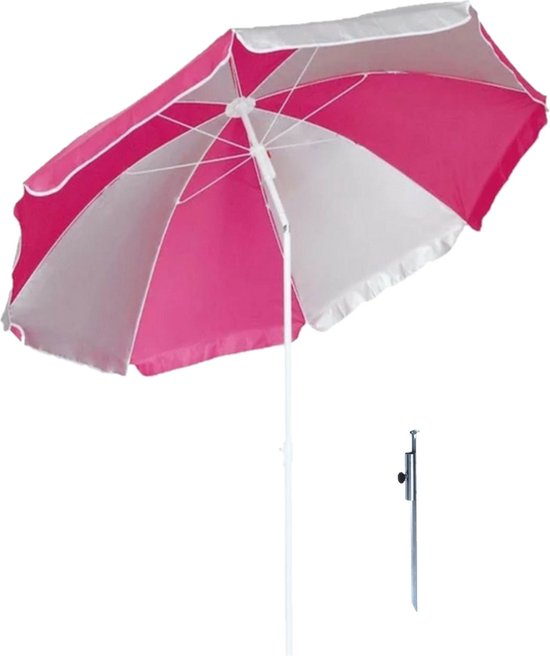 Parasol Roze/wit D120 cm incl. draagtas parasolharing 49 cm bol