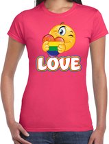 Bellatio Decorations Gay Pride shirt - love - regenboog - dames - roze XXL