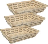Broodmand rechthoekig - 3x - gevlochten bamboe hout - 34 x 24 x 8 cm - naturel/bruin