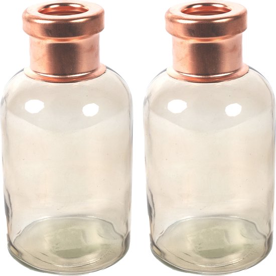 Countryfield Bloemenvaas Firm Bottle - 2x - transparant beige/koper - glas - D10 x H21 cm
