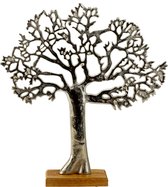 Decoratie levensboom - Tree of Life - aluminium/hout - 31 x 34 cm - zilver kleurig - Home deco