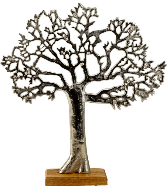 Décoration arbre de vie - Tree of Life - aluminium/bois - 23 x 26 cm -  couleur argent