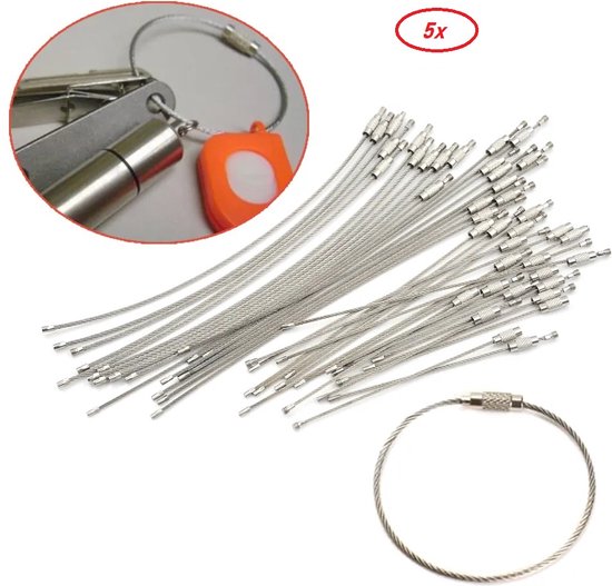 Sleutel Hanger | Staal | 5 Stuks | 20 cm lang | Staaldraad | Sleutelring | Broek | Keychain | RVS