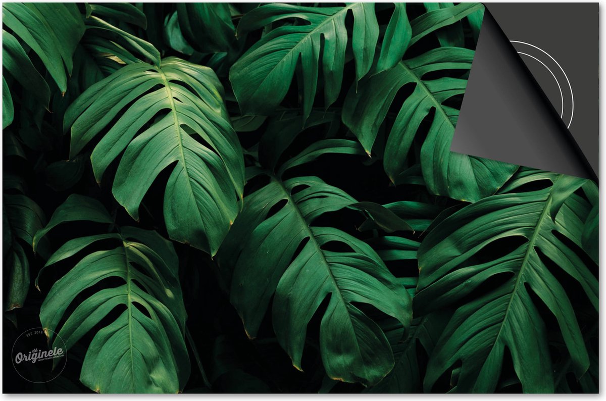 Inductie beschermer 60x52 - afdekplaat inductie mat - Dietrix Kookplaat beschermer - Base - Bloemen en Planten - Monstera Donker