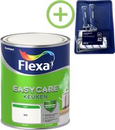 Flexa Easycare - Muurverf Mat - Keuken - Wit - 1 liter + Flexa muurverf roller - 5 delig