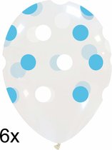 Transp. met wit+blauw Polka dots ballonnen, 6 stuks, 30cm