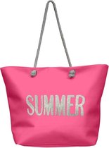 Miami Beach | XL Strandtas met rits | Zwemtas | Shopper | Weekendtas | 50 x 40 | Embroidered Pink