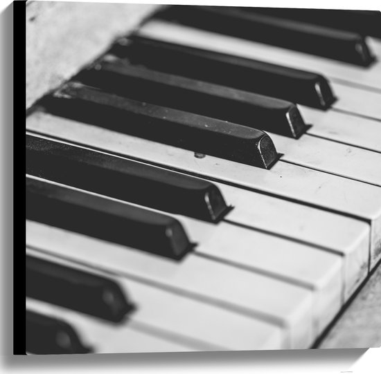 Canvas - Close-up van Toetsen van een Piano (Zwart- wit) - 60x60 cm Foto op Canvas Schilderij (Wanddecoratie op Canvas)