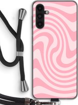 Case Company® - Hoesje met koord geschikt voor Samsung Galaxy A04s hoesje met Koord - Swirl Roos - Telefoonhoesje met Zwart Koord - Bescherming aan alle Kanten en Over de Schermrand