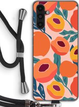 Case Company® - Hoesje met koord geschikt voor Samsung Galaxy A04s hoesje met Koord - Perzik - Telefoonhoesje met Zwart Koord - Bescherming aan alle Kanten en Over de Schermrand