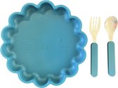 JU&MP Assiette Enfant Soleil avec Ventouse et Couverts - Bébé - Vaisselle Vaisselle pour enfants - Couverts Bébé - Acier Inoxydable - Blauw