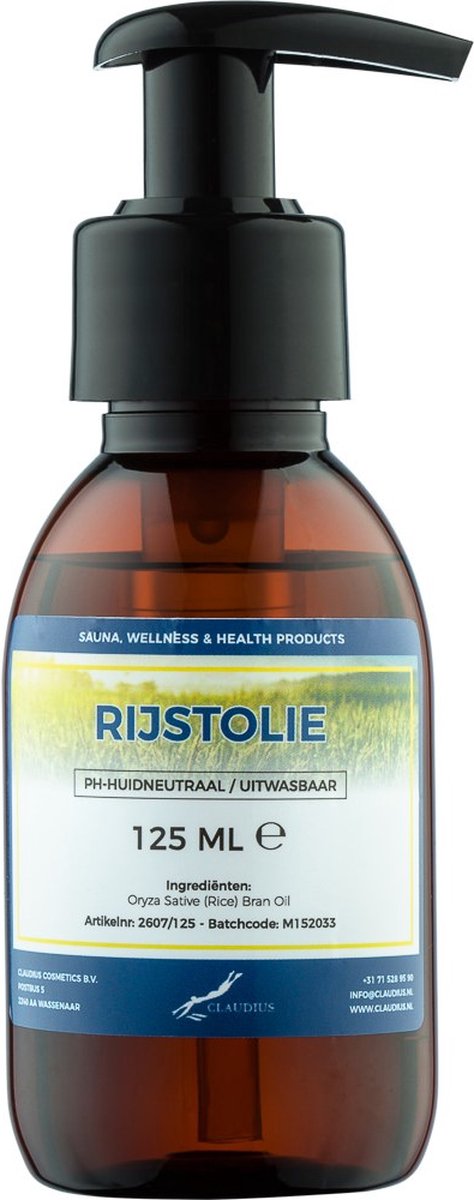 Goedkoopste Rijstolie 125 ml met pomp - 100 natuurlijk en koud geperst - goed voor het huid, haar en lichaam
