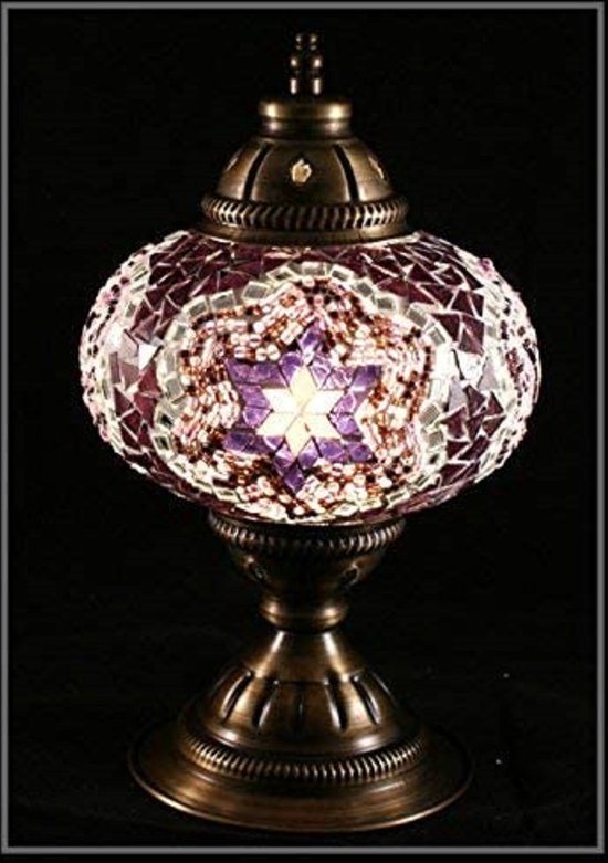 Mozaïek Lamp - Oosterse Lamp - Turkse Lamp - Tafellamp - Marokkaanse Lamp - Ø 15 cm - Hoogte 34 cm - Handgemaakt - Authentiek - Roze