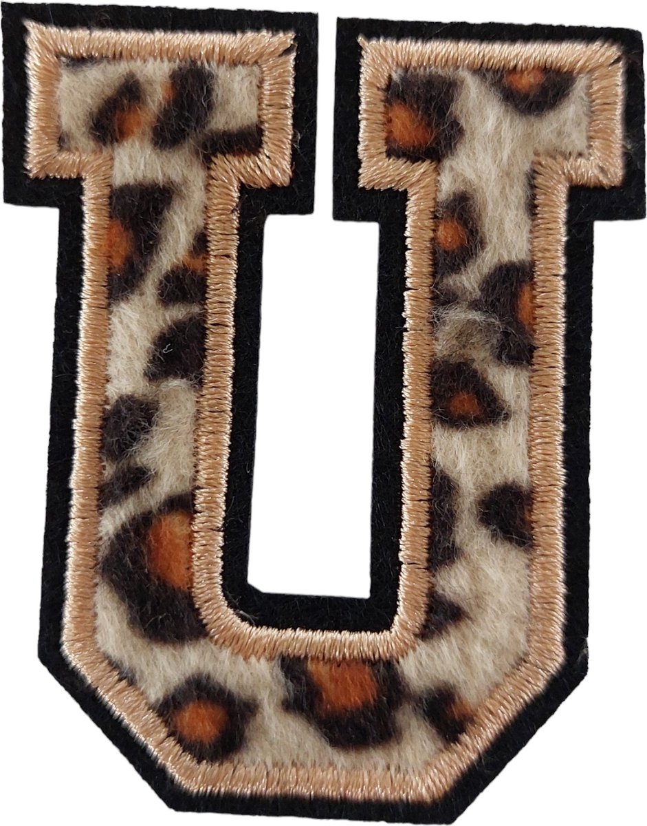 Strijk Embleem Alfabet Patch - Letter U - Panterprint - 6cm hoog - Letters Stof Applicatie - Geborduurd - Strijkletters - Patches - Iron On