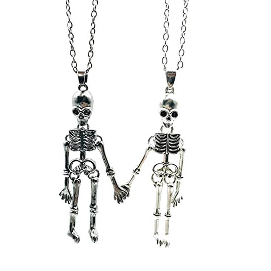 Bixorp Friends Halloween BFF Ketting voor 2 met Skelet - Zilverkleurig - Vriendschapsketting - Bixorp