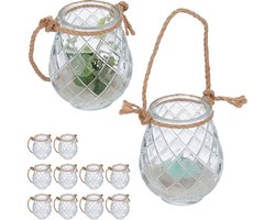 windlicht - set van 12 - met touw - hennep hengsel - 10 x 8,5 cm - binnen - buiten