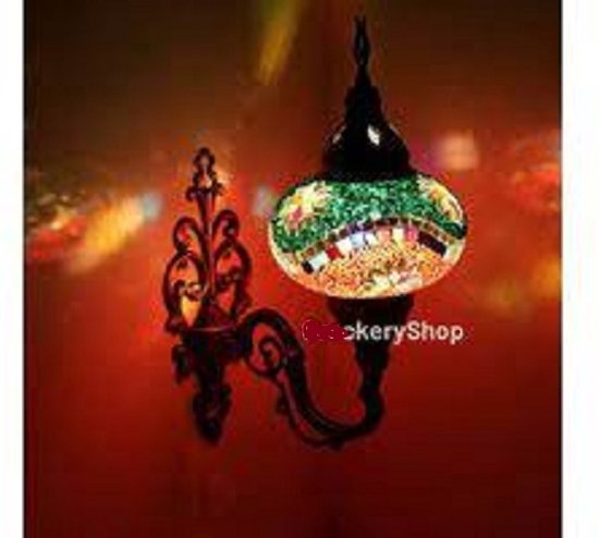 Oosterse Lamp – Wandlamp - Mozaïek Lamp - Turkse Lamp - Marokkaanse Lamp - Ø 19 cm - Hoogte 28 cm - Handgemaakt - Authentiek - Multikleur