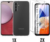Casemania Hoesje Geschikt voor Samsung Galaxy A14 Transparant & 2X Glazen Screenprotector - Anti Shock Hybrid Back Cover