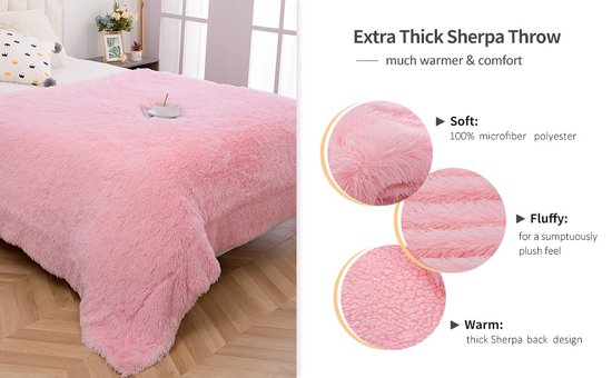 YASMENG Pluis Kuscheldecke Flauschig Winter Warm Loopkleur Roze Pluis Langharig Kuscheldecke 150x200 Super Zacht Knuffelachtig Dikke Kaninchen Kunstbont Sofadeken voor Bed Sofa Bank Slaapkamer Kantoor