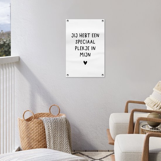 Décoration de jardin Citation hollandaise : 'Tu as une place spéciale en moi' avec coeur noir sur fond blanc - 40x60 cm - Affiche de jardin